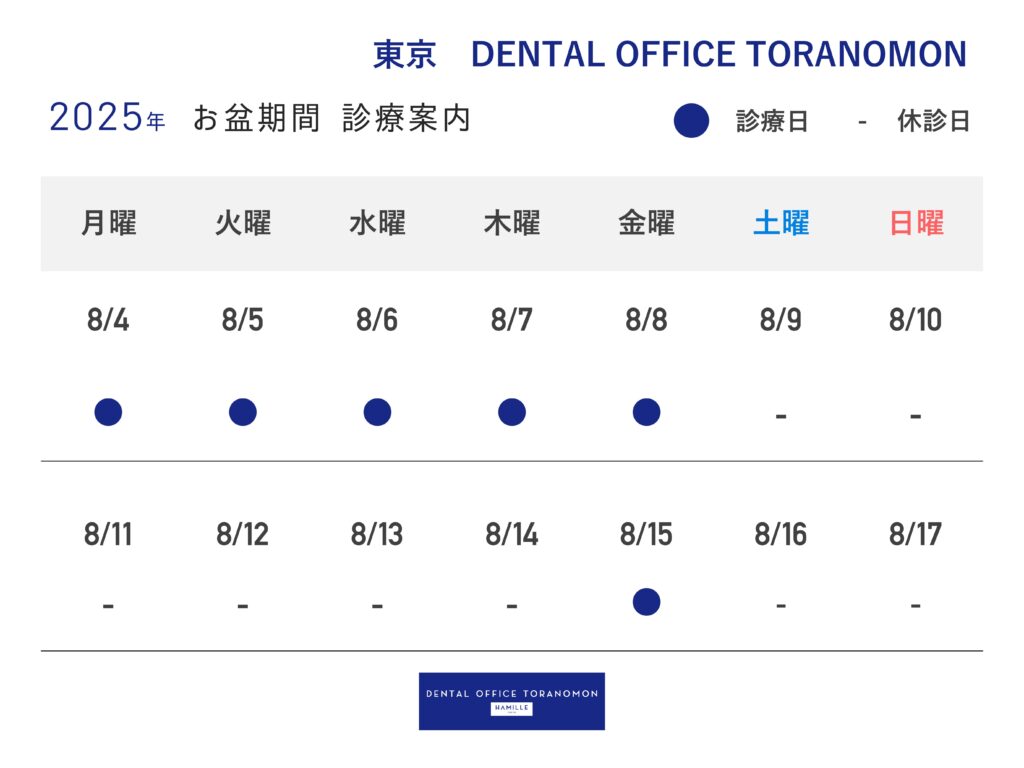 2025お盆期間診療案内 - DENTAL OFFICE TORANOMON