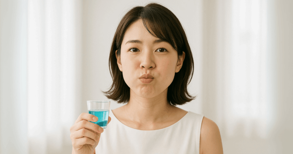 洗口液でうがいをする女性